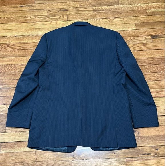 Chaps Ralph Lauren Mens Blazer Jacket Size 46L Blue Wool Pinstriped Sport Coat - Picture 7 of 7